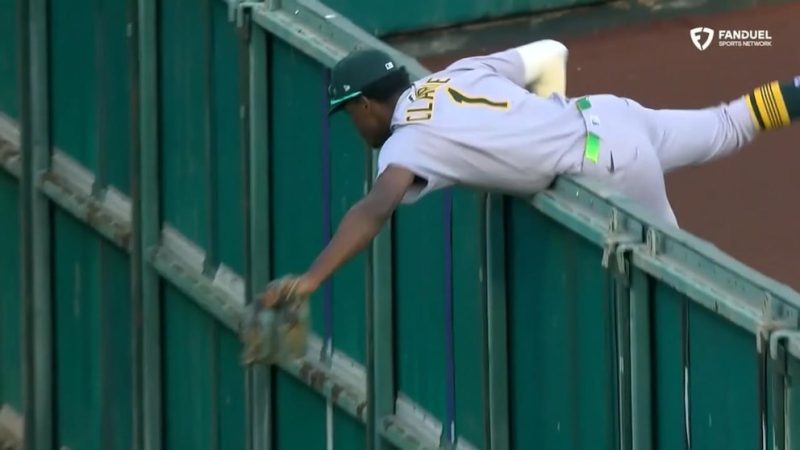 Oakland A’s Outfielder Denzel Clarke Makes a Spectacle of a Catch!