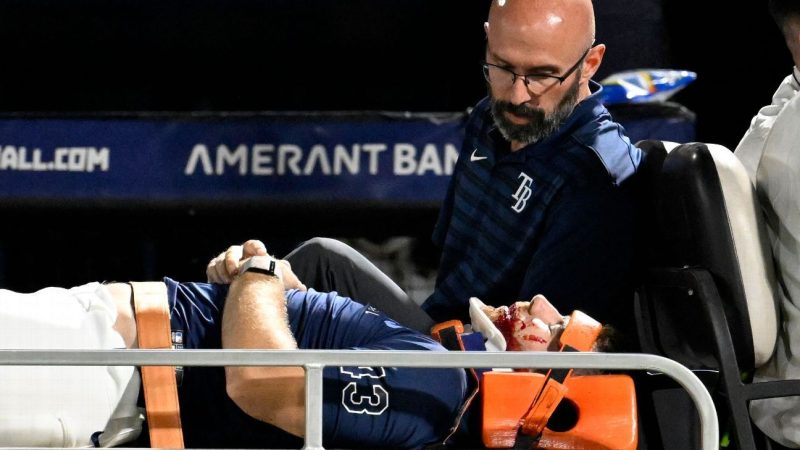 Rays Pitcher Bigge Carted Off After Brutal Foul Ball Incident